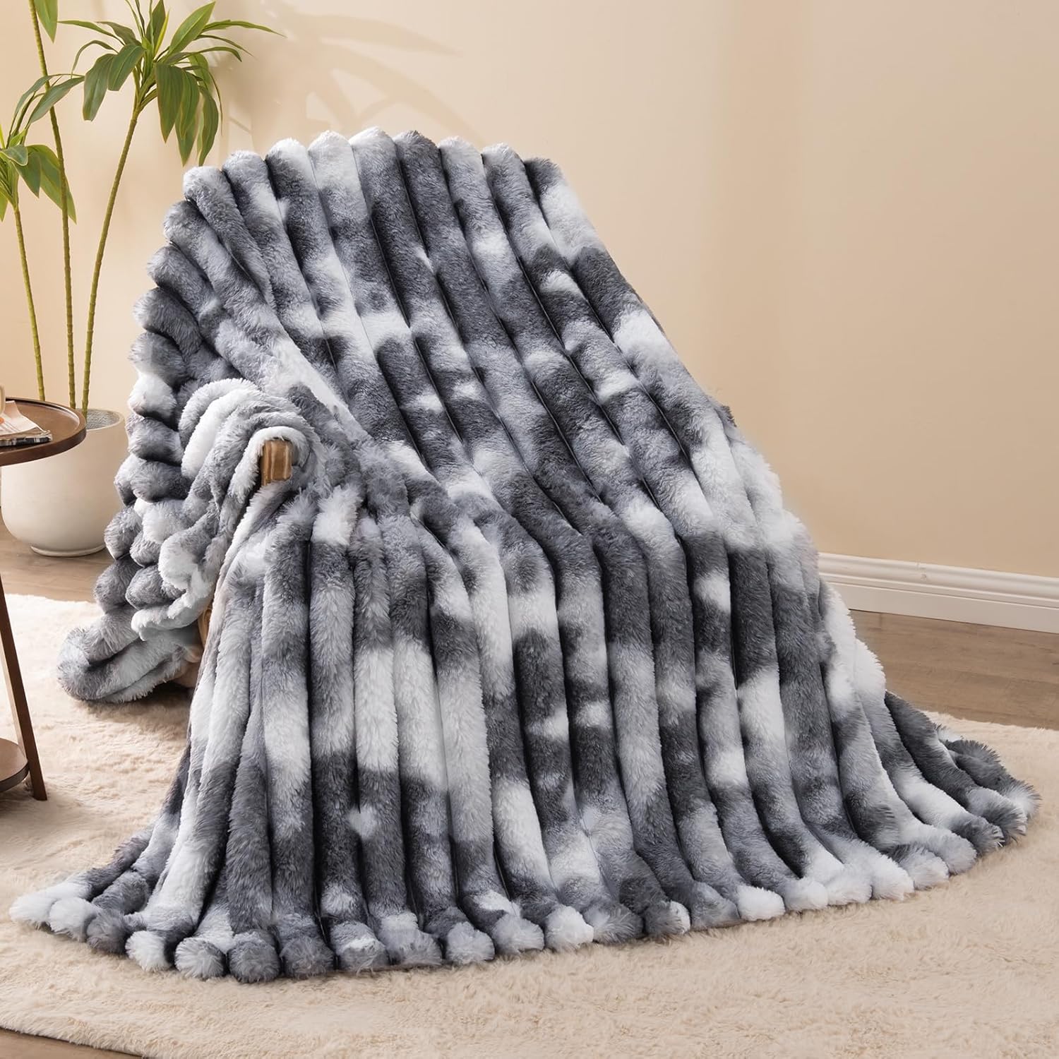 Detalle de Vamcheer Couverture de Canapé Chaud — Plaid XXL en Fausse Fourrure d’Lapin Tie-Dye Gris