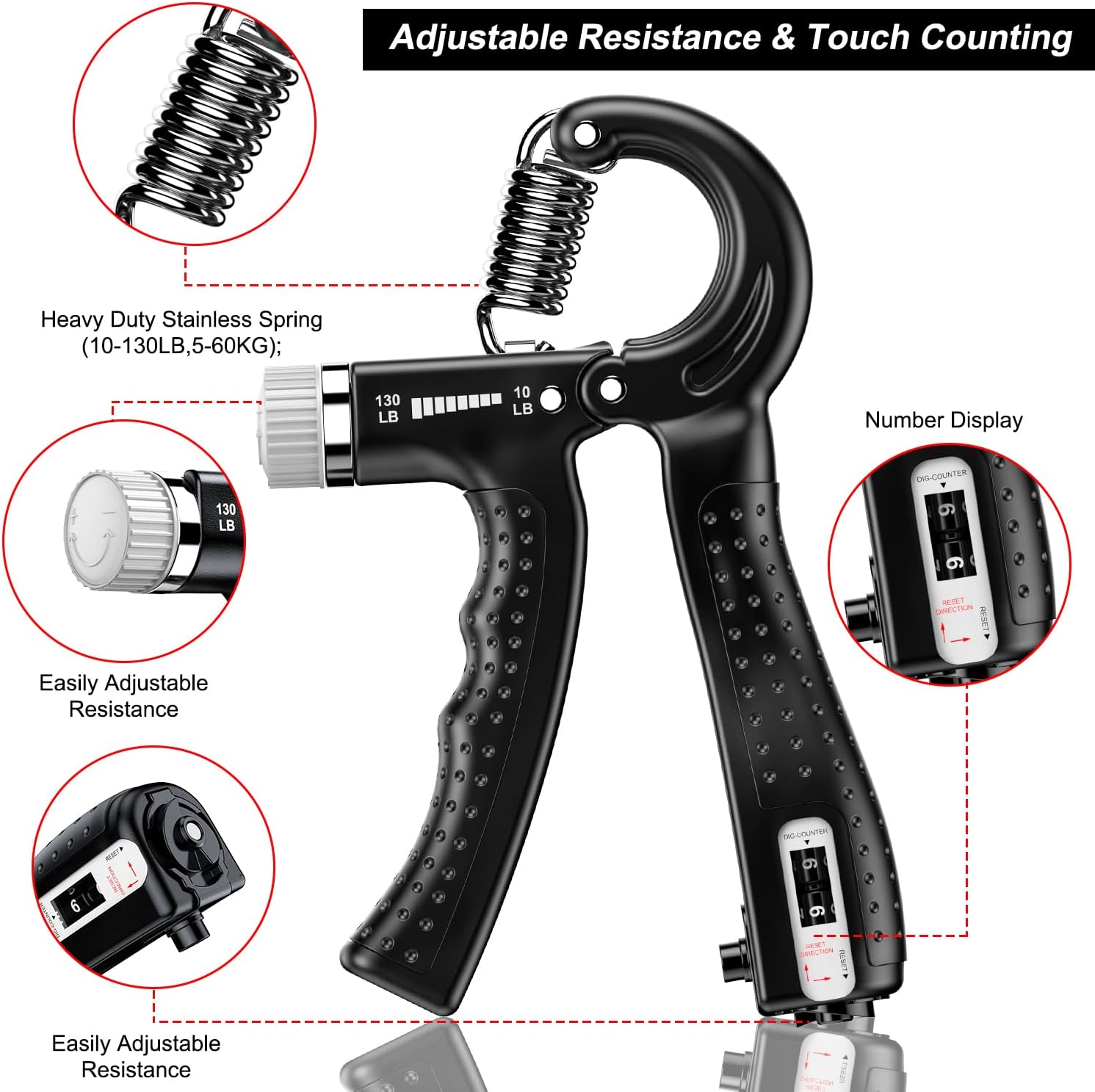 Detalle 2 de KDG Hand Grip Strengthener (2 Pack) Adjustable Resistance 10–130 lbs — Counting Forearm Exerciser
