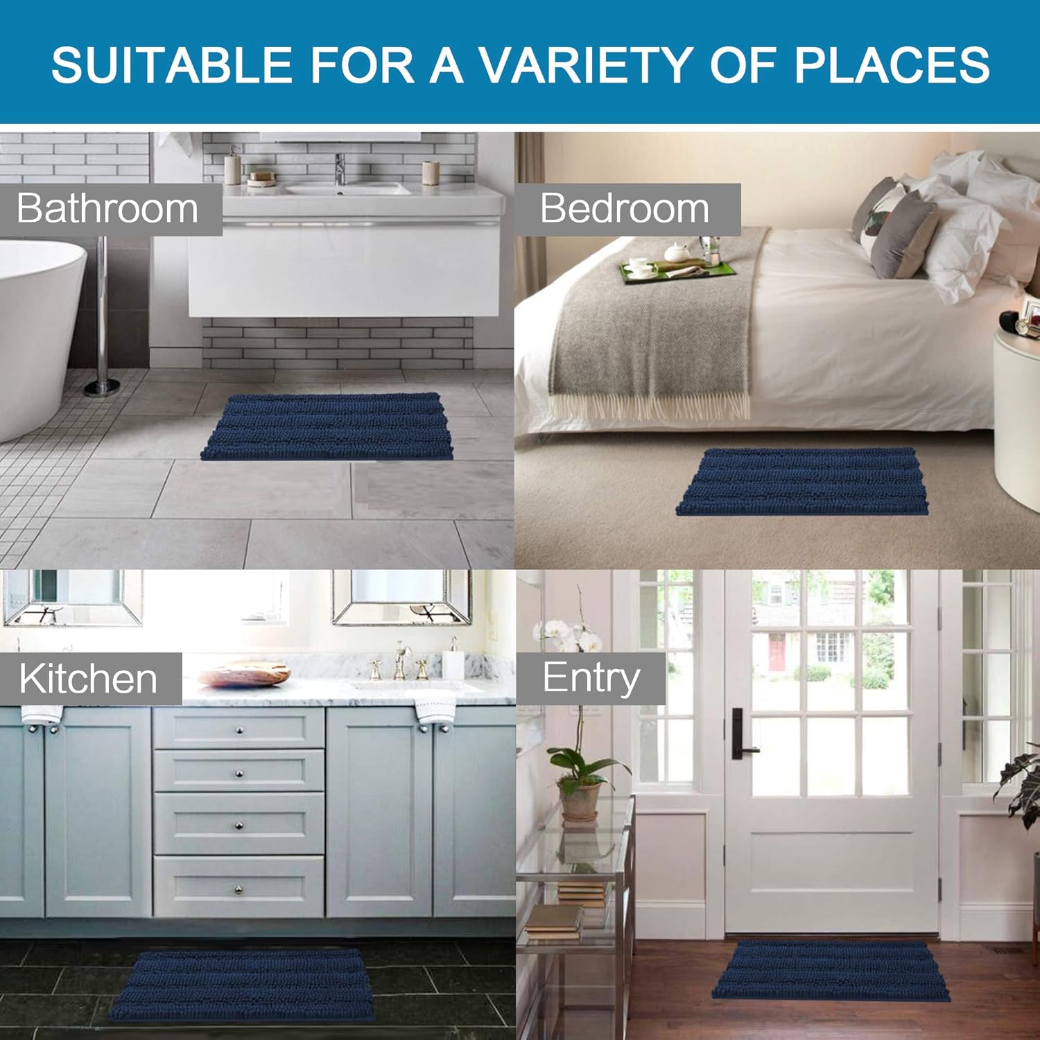 Thumbnail 5 de H.VERSAILTEX Navy Blue Bath Rug Set 20" x 32"