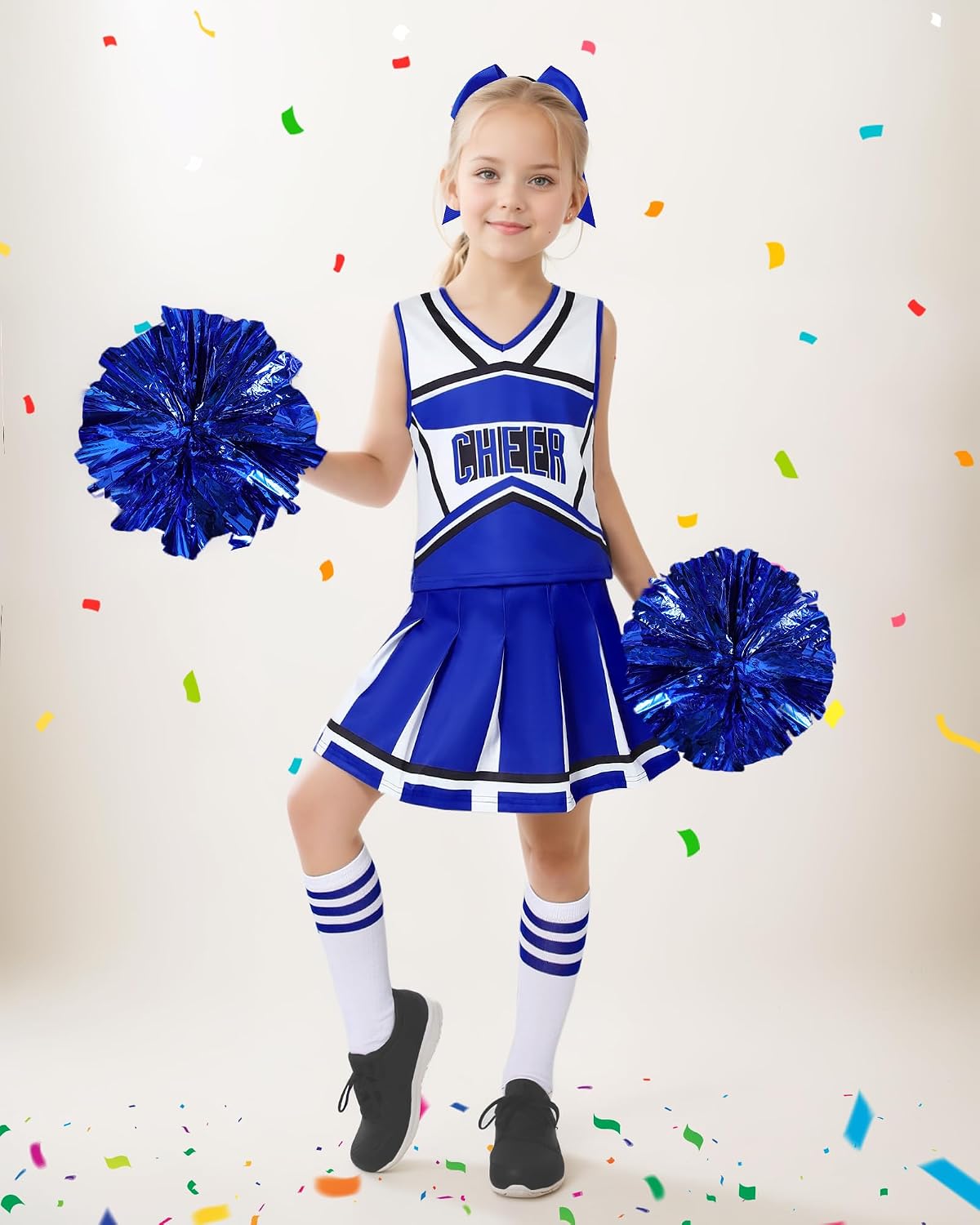 Detalle 2 de WooHand Girls' Cheerleader Costume Set with Pom-Poms and Socks