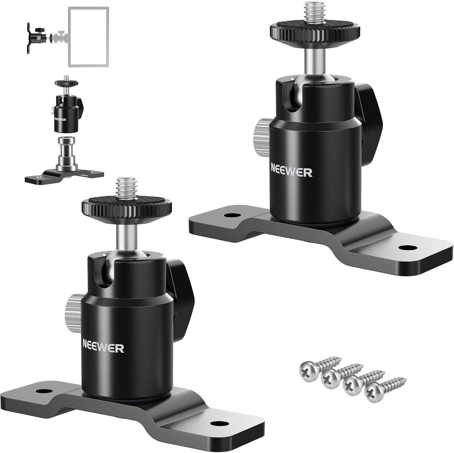 NEEWER TS008 : lot de 2 supports muraux Type T avec rotule amovible (charge max 2 kg)