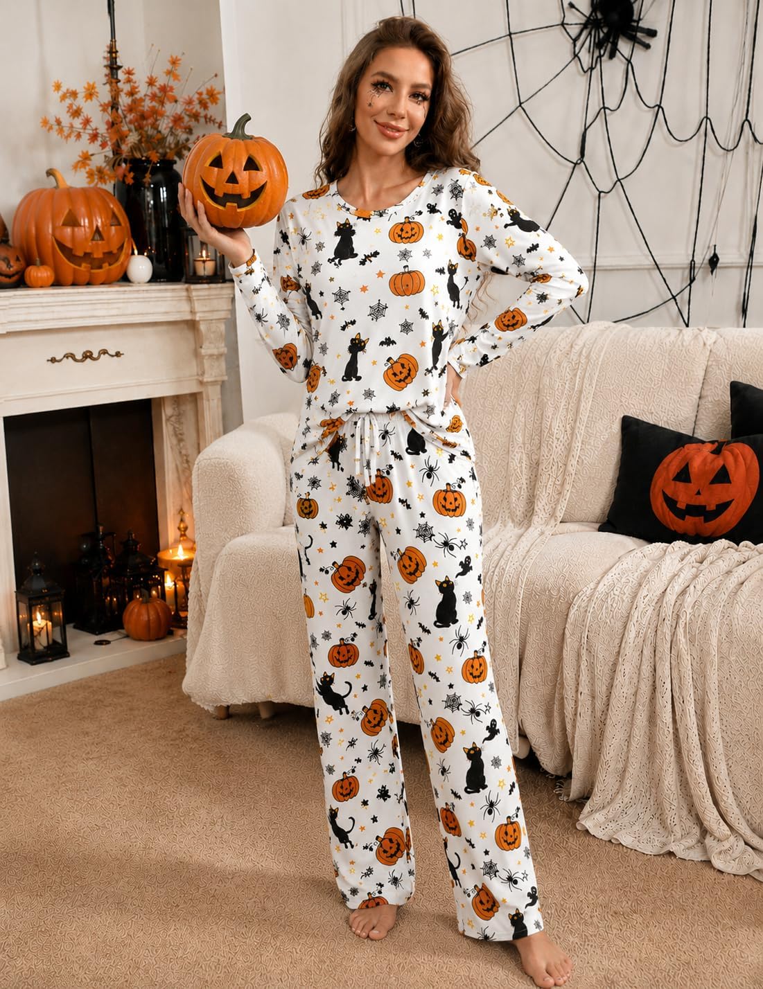 Detalle de Ekouaer Women's 2-Pack Long-Sleeve Pajama Sets with V-Neck Tops and Pocket Pants