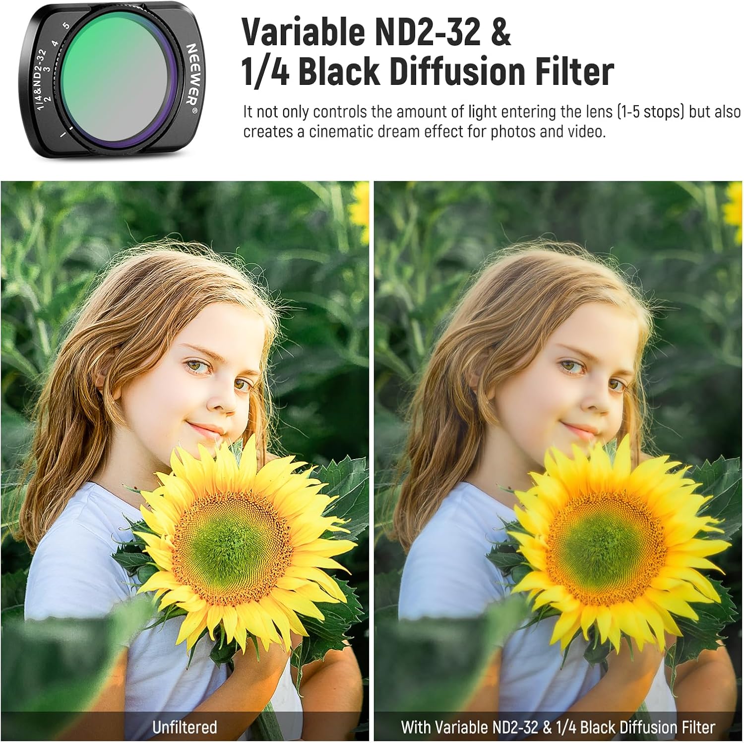 Thumbnail 2 de NEEWER Variable ND & Black Diffusion 1/4 Filter for DJI Osmo Pocket 4 & 3