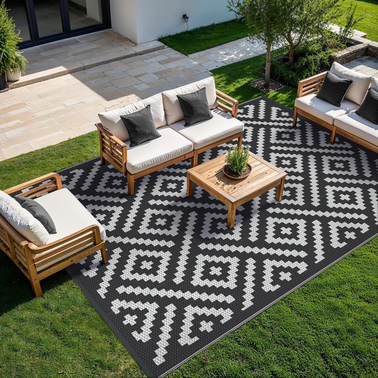 Thumbnail 1 de GENIMO Plastic Straw Rug Outdoor Area Rug, 9' x 12', Reversible