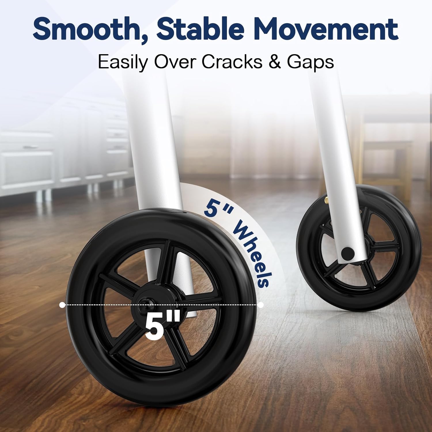 Detalle de HolyHeal Folding Walker for Seniors with 2 Skis and 5" Wheels