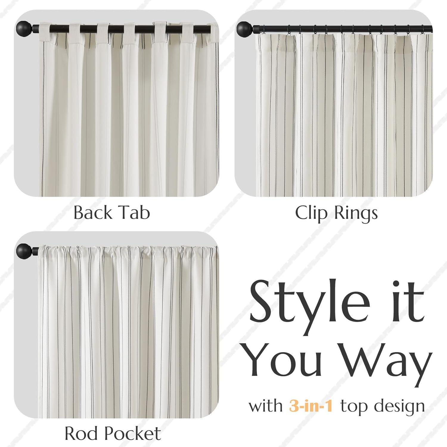 Thumbnail 5 de jinchan White Grey Striped Curtains 96 in Length 🪟