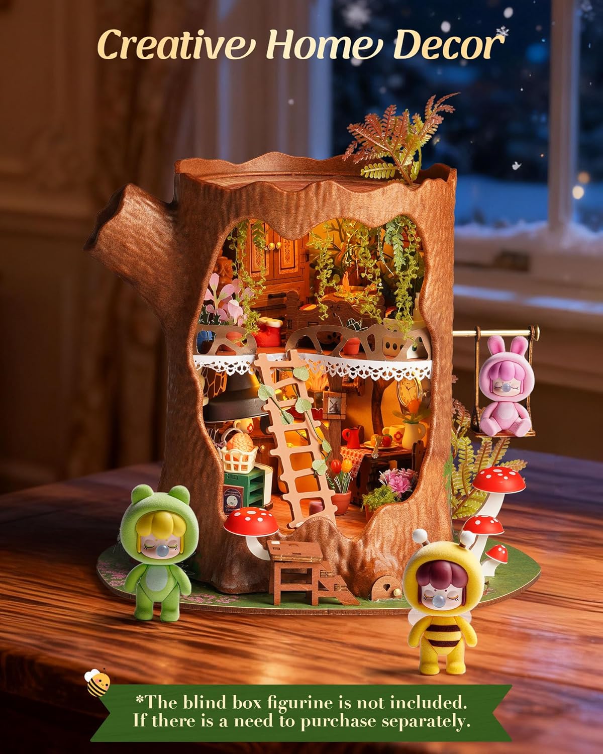 Detalle de ROBOTIME Fairytale Tree House : kit maison miniature en bois à construire avec éclairage LED