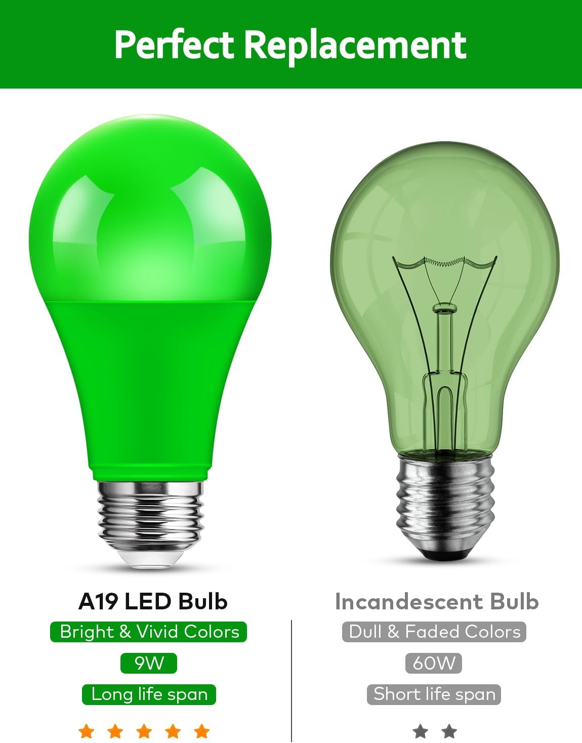 Detalle de Ecoiot CP-BL01-RGB Green LED Bulbs, A19 9W, E26, 4-Pack