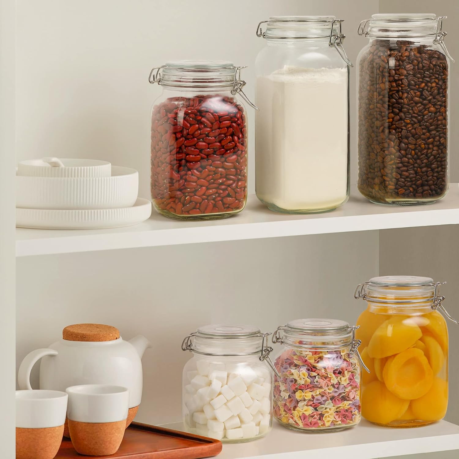 Detalle 2 de ComSaf Airtight Glass Storage Jars, 1 L 3 Pack with Clip-Top Lids