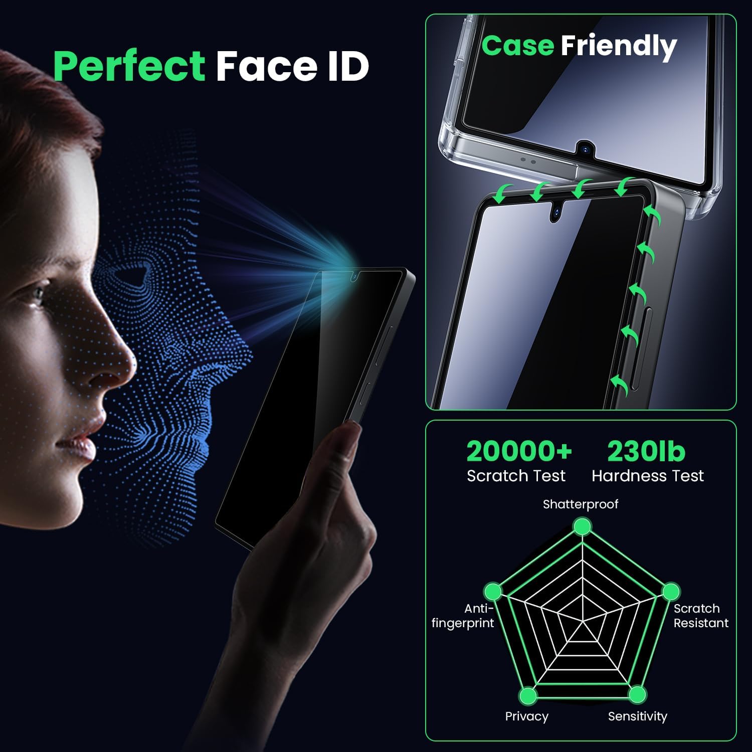 Detalle de WSKEN 25° Anti Spy Privacy Screen Protector for Samsung Galaxy S26+/S26 Plus – 9H+ Tempered Glass