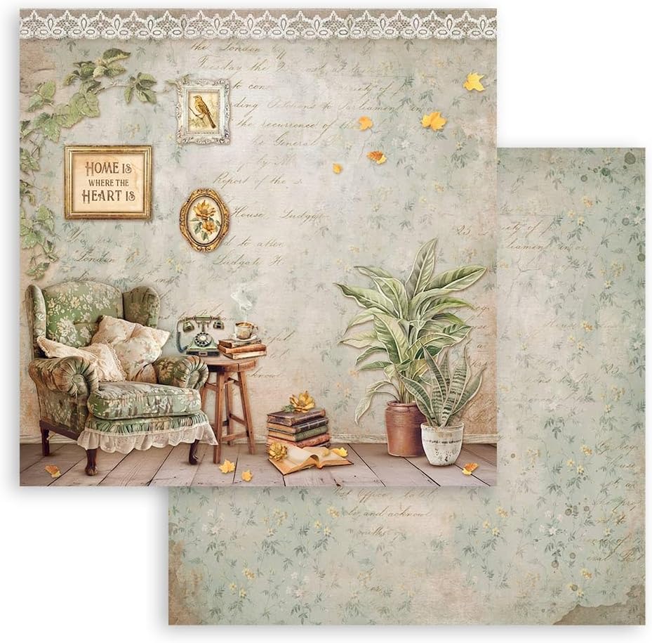 Detalle de Stamperia Golden Harmony scrapbookpapper, 20,3 × 20,3 cm, syrafritt, dubbelsidigt, 80 ark