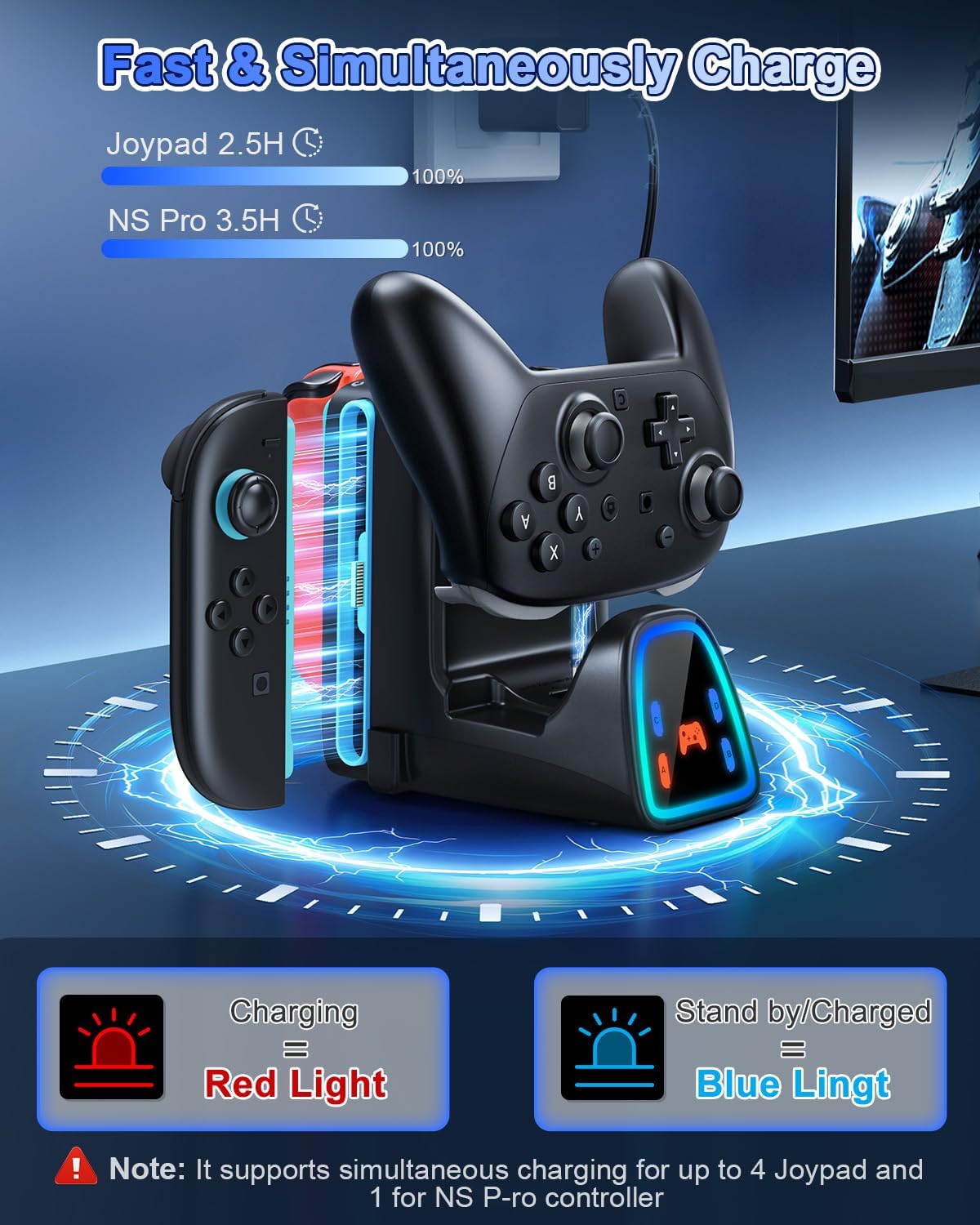 Thumbnail 2 de 9-in-1 Controller-Ladestation für Nintendo Switch 2/1 & Pro Controller 2/1 (mit RGB) – Station für Joy-Con 1/2