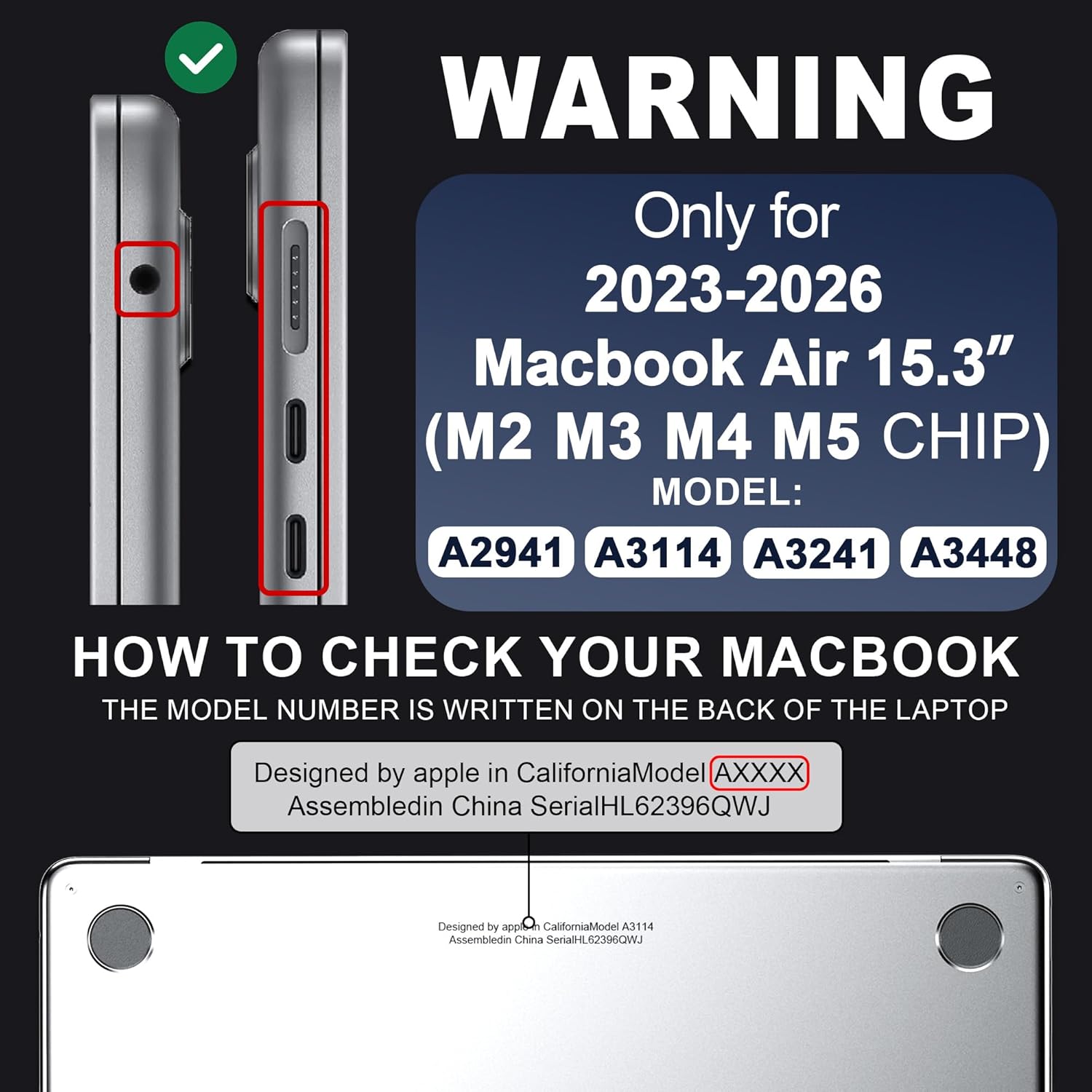 Thumbnail 1 de GPXIIZ Hülle für MacBook Air 15 Zoll (2023–2026) – Ultradünne Hartschale, Mitternacht, A3448/A3241/A3114/A2941