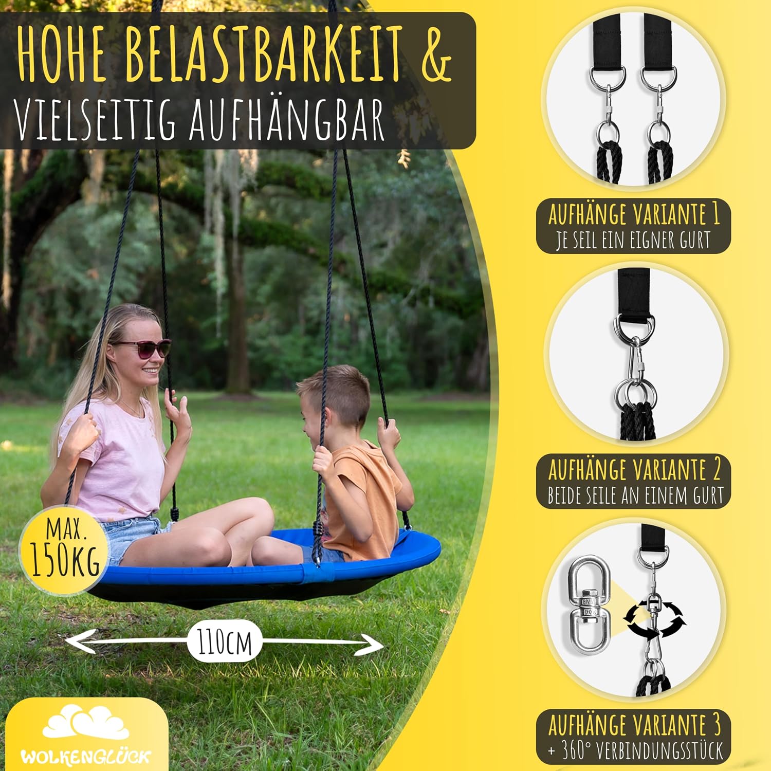 Detalle 1 de WOLKENGLÜCK Nestschaukel 110 cm bis 150 kg