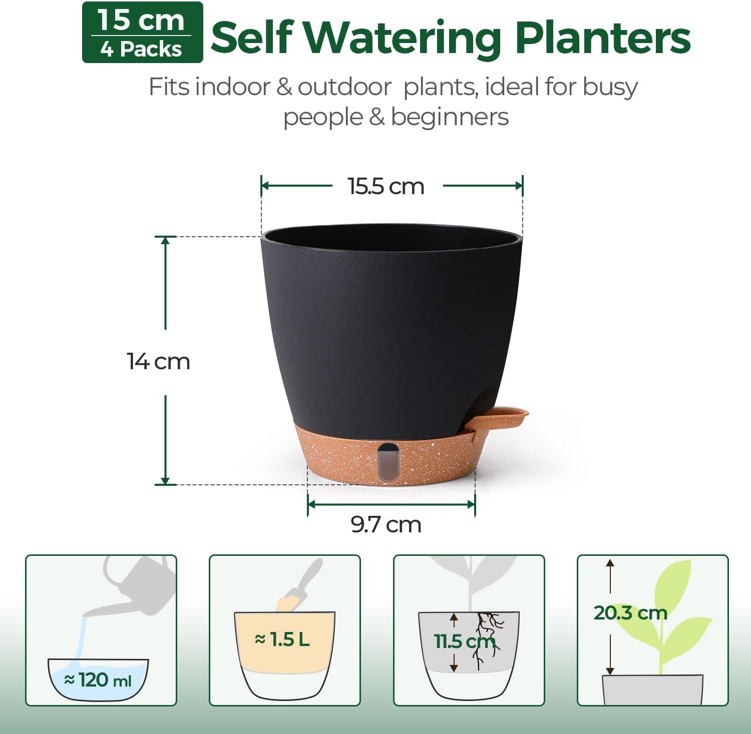 Detalle de T4u T4U 15cm Self Watering Plant Pot 15cm