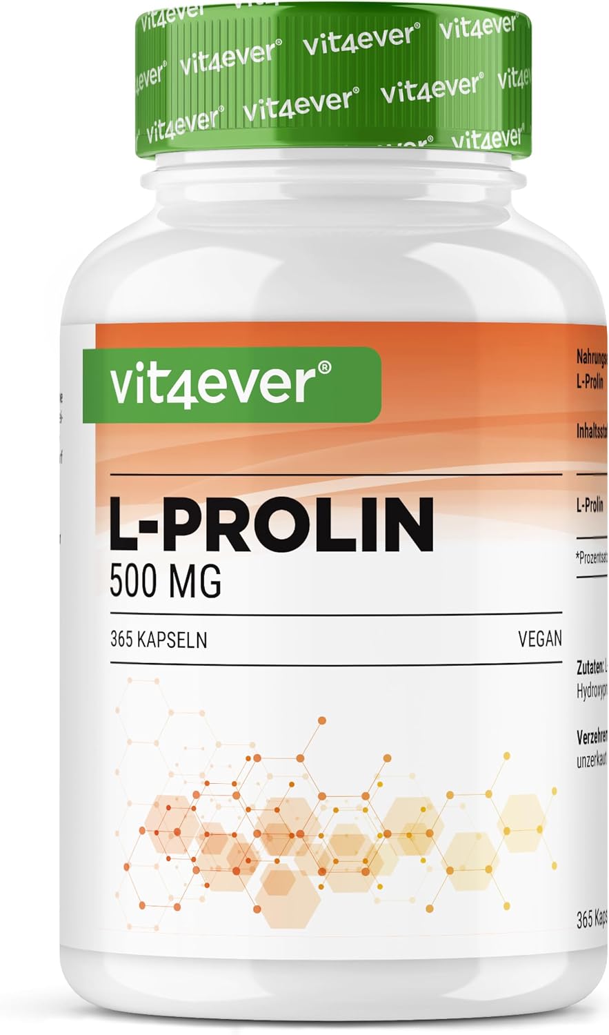 Detalle de Vit4ever L-Prolina 365 capsule – Dosaggio elevato 1000 mg/giorno, puro vegano