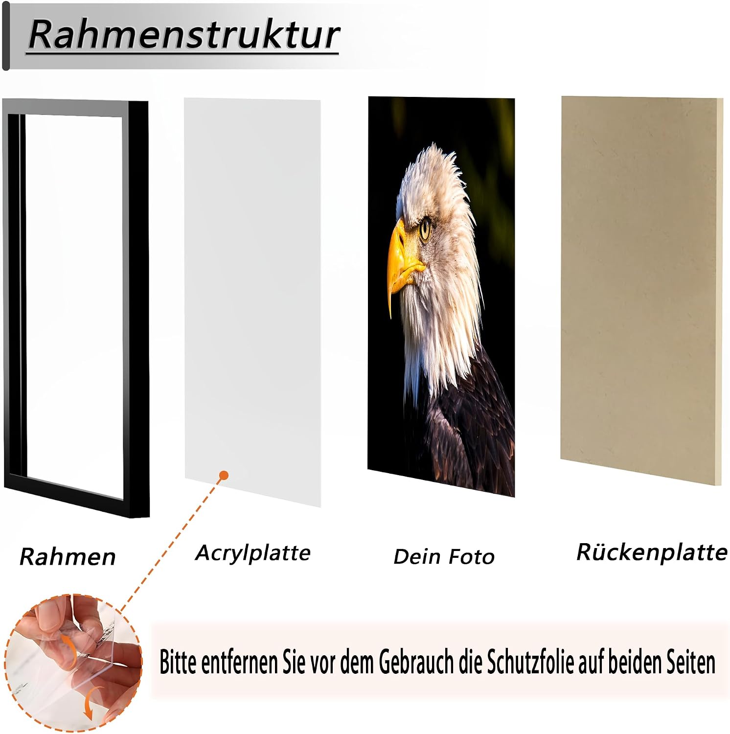 Detalle de Tinkeps 3er-Pack Bilderrahmen A2 (42x59,4 cm) Schwarz – Holzrahmen mit Plexiglas