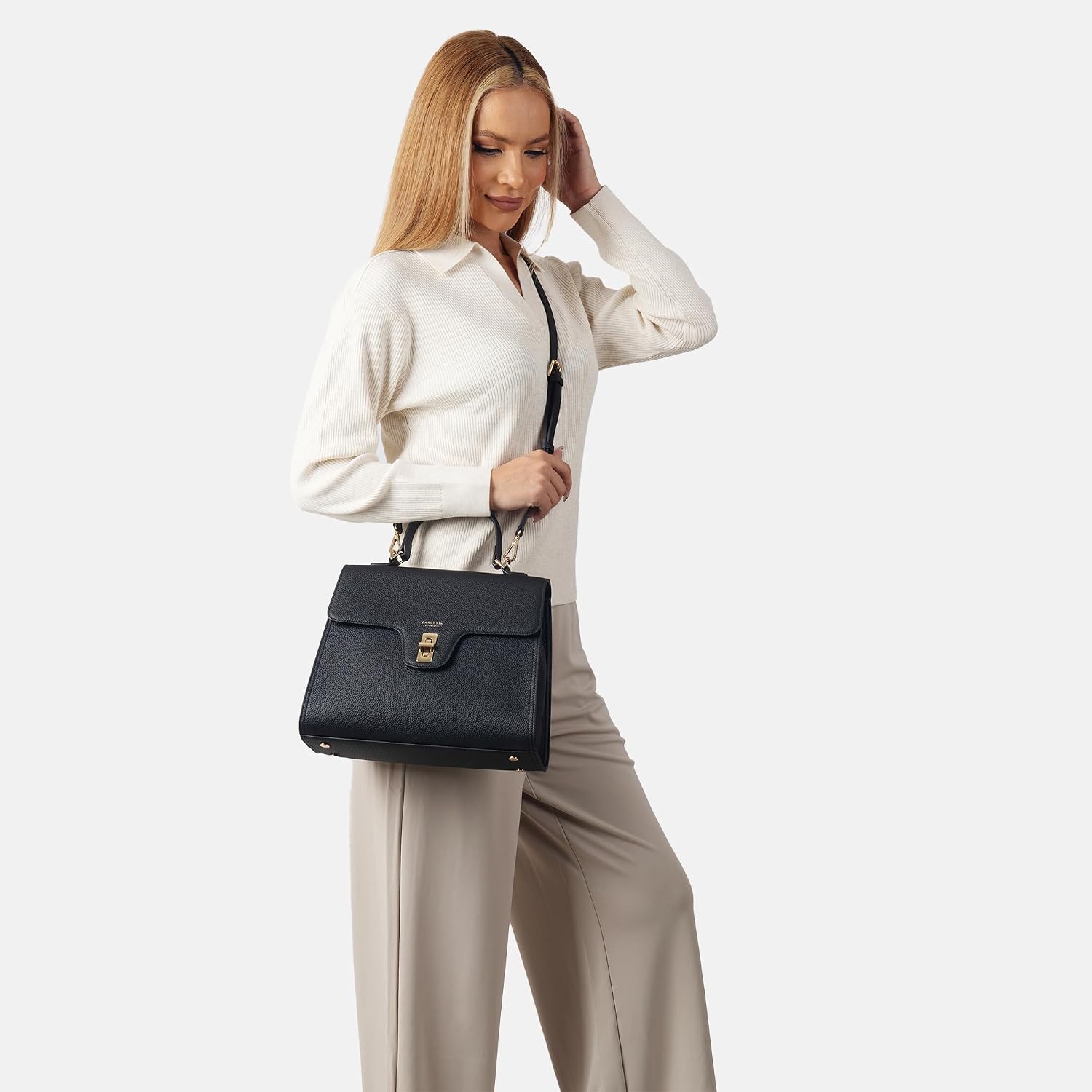 Detalle 2 de Carlheim Gotland Estelle Genuine Leather Handbag (Schwarz) – hochwertige Ledertasche aus echtem Rindsleder