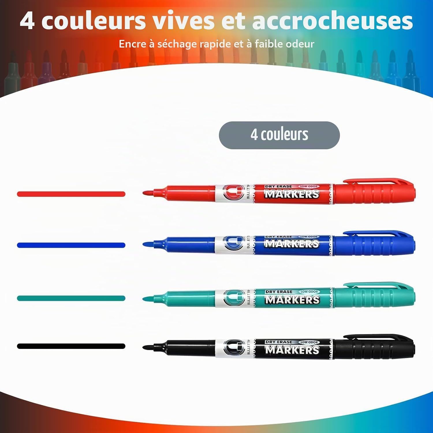 Thumbnail 1 de SUQJOY Stylos pour Tableau Blanc – Lot de 12 marqueurs fines couleurs avec pointe moyenne et faible odeur