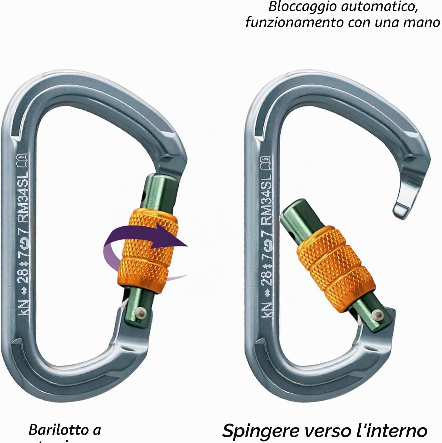 Detalle 2 de SOB Moschettone Arrampicata con Porta a Vite – 2 pezzi in alluminio 7075, CE EN362