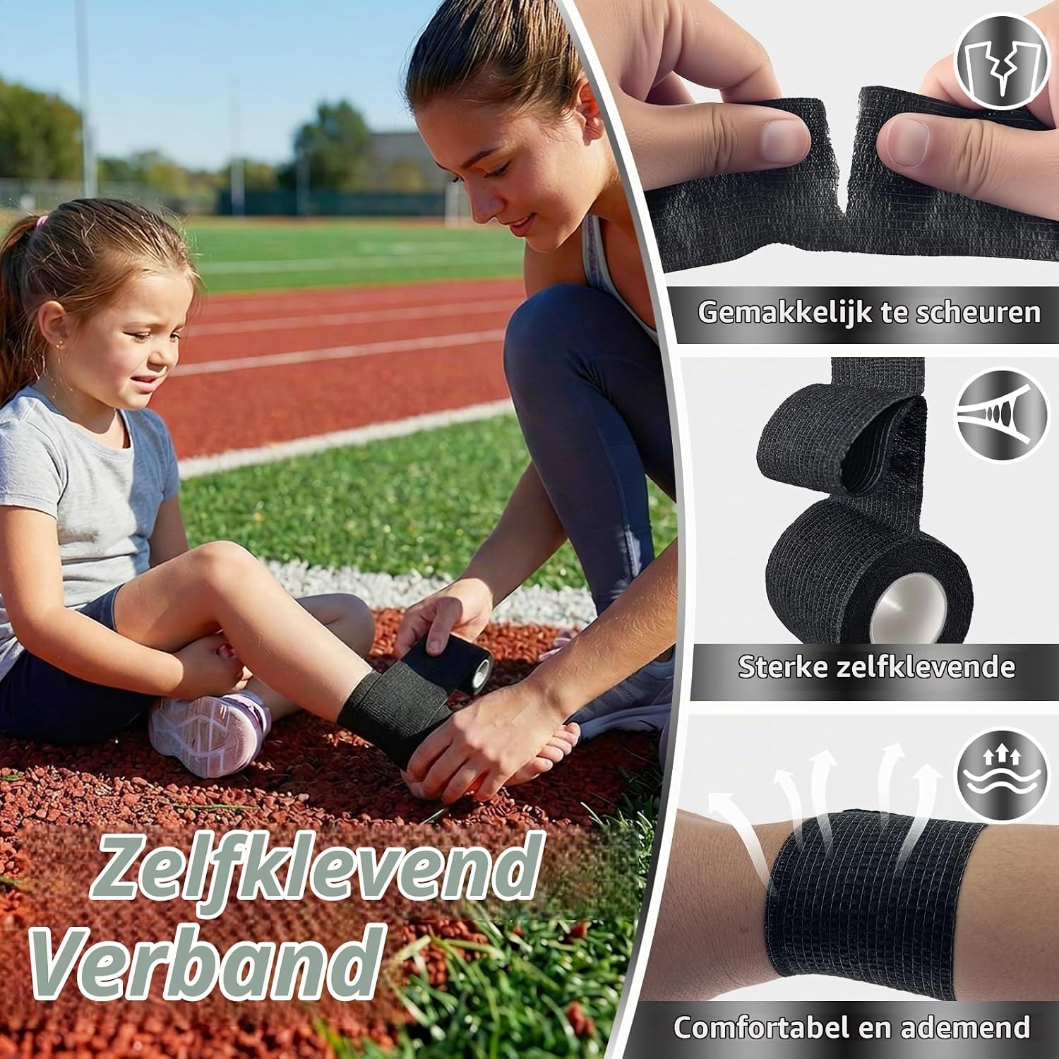 Detalle 2 de Rokehr zelfklevend verband, 16 rollen van 5 cm × 4,5 m, zwart