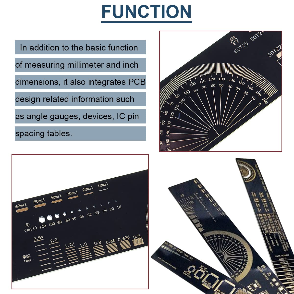 Detalle 2 de DAOKAI WE-DA-065 PCB Ruler Set, 15/20/25 cm with Component References