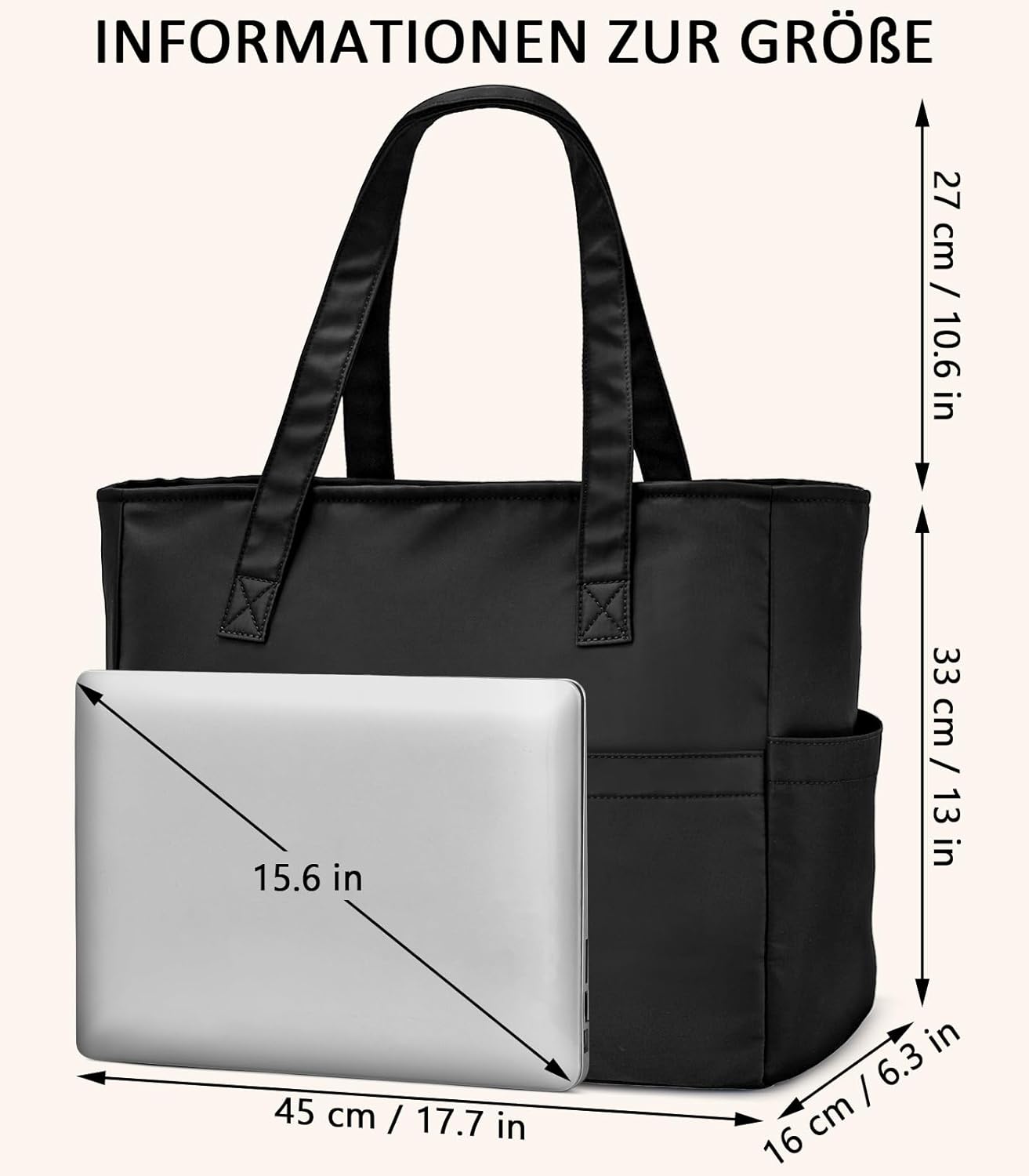 Detalle de oscaurt Tote Bag Shopper Tasche Damen mit 17 Zoll Laptopfach – wasserdicht, 24L, faltbar
