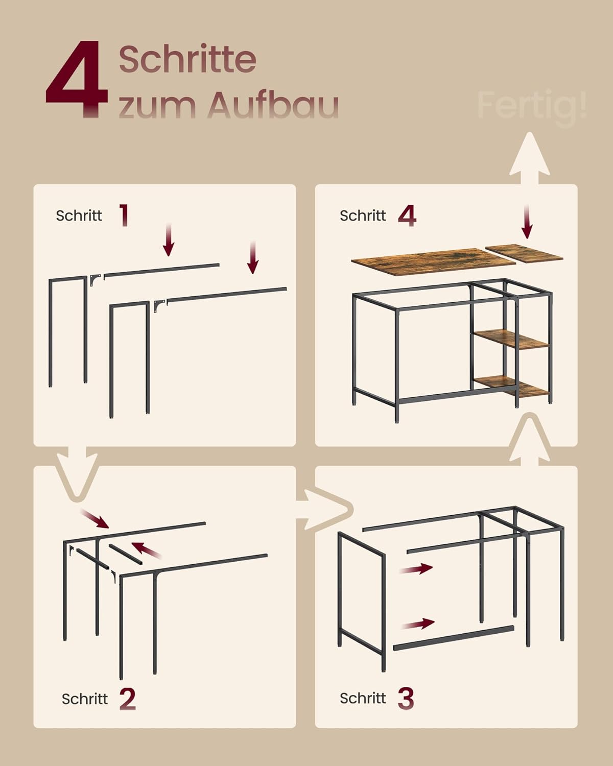 Thumbnail 6 de VASAGLE Computertisch LWD47X – Bürotisch 120 x 60 cm im vintagebraun-schwarz Stil