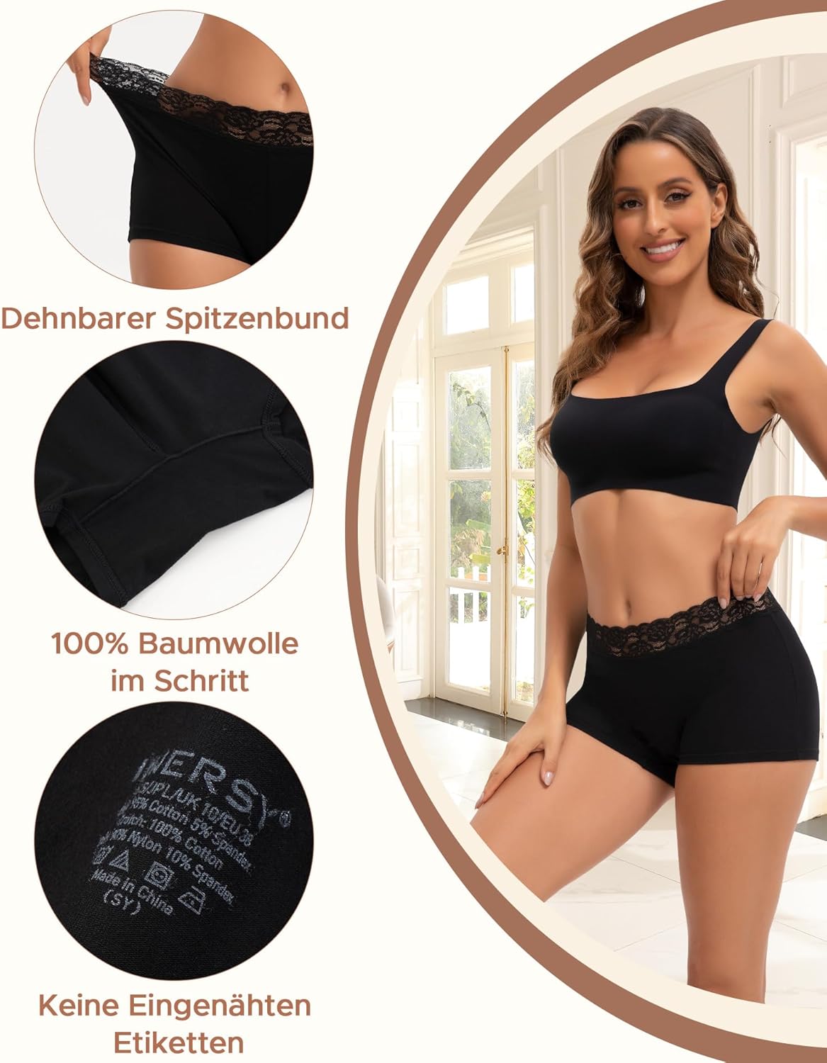 Thumbnail 3 de INNERSY Damen Boxershorts aus Baumwolle mit Spitze – 3er Pack