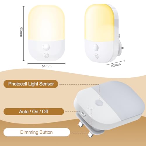 Thumbnail 5 de Suright 2-Pack Dimmable LED Night Lights, 3000K Warm White, Dusk-to-Dawn Sensor