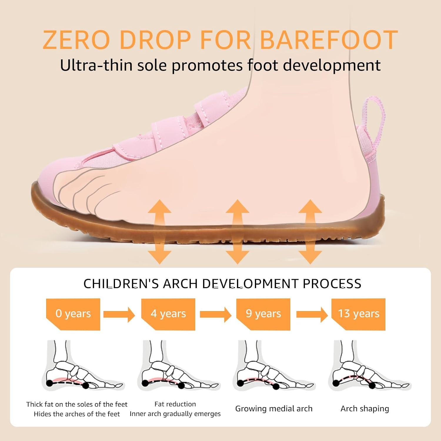 Detalle de STQ KIDS Zapatillas deportivas barefoot para niña (rosa) – suela de caída cero y punta amplia, tallaje 24 EU