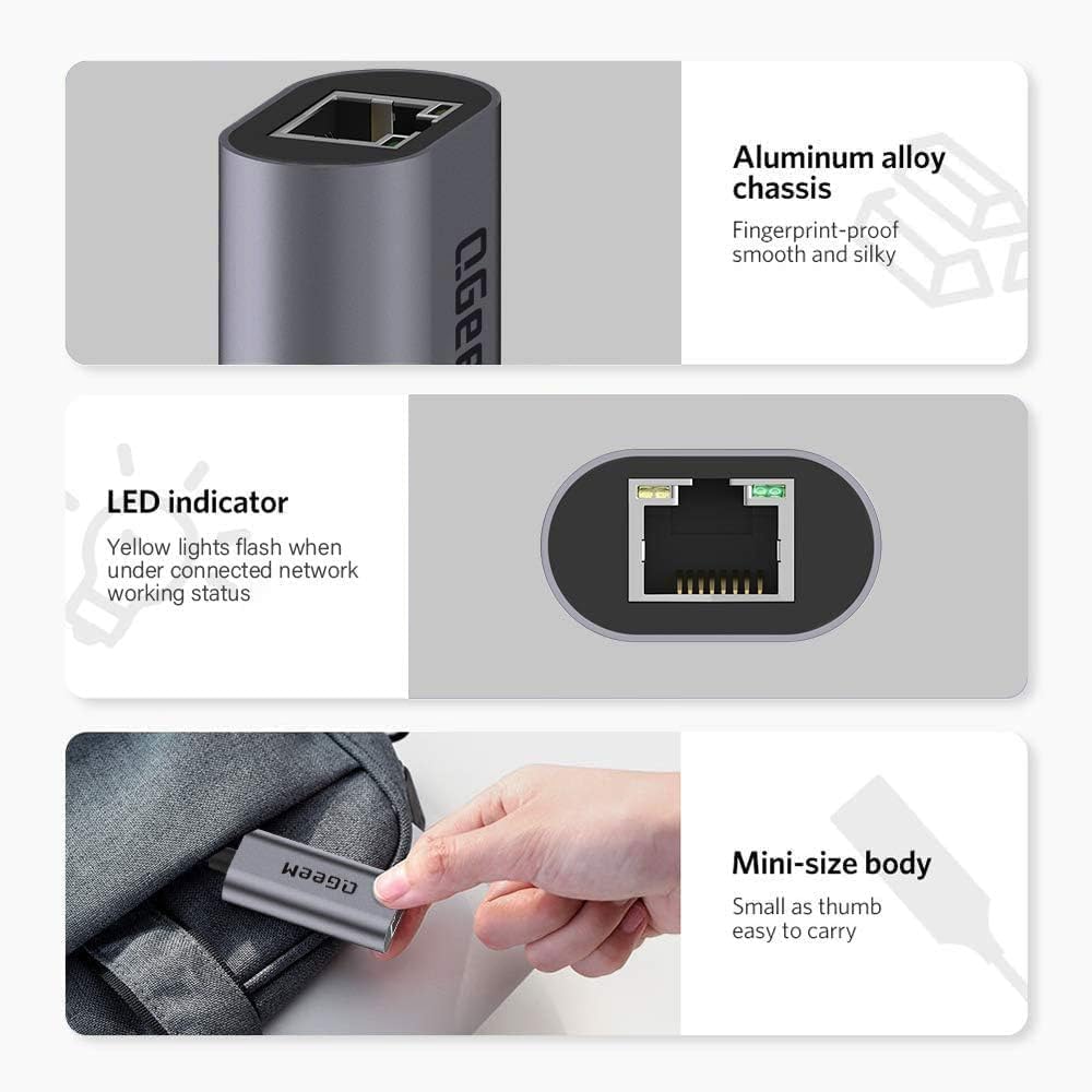 Thumbnail 4 de QGeeM USB C to Ethernet Adapter 1 Gbps