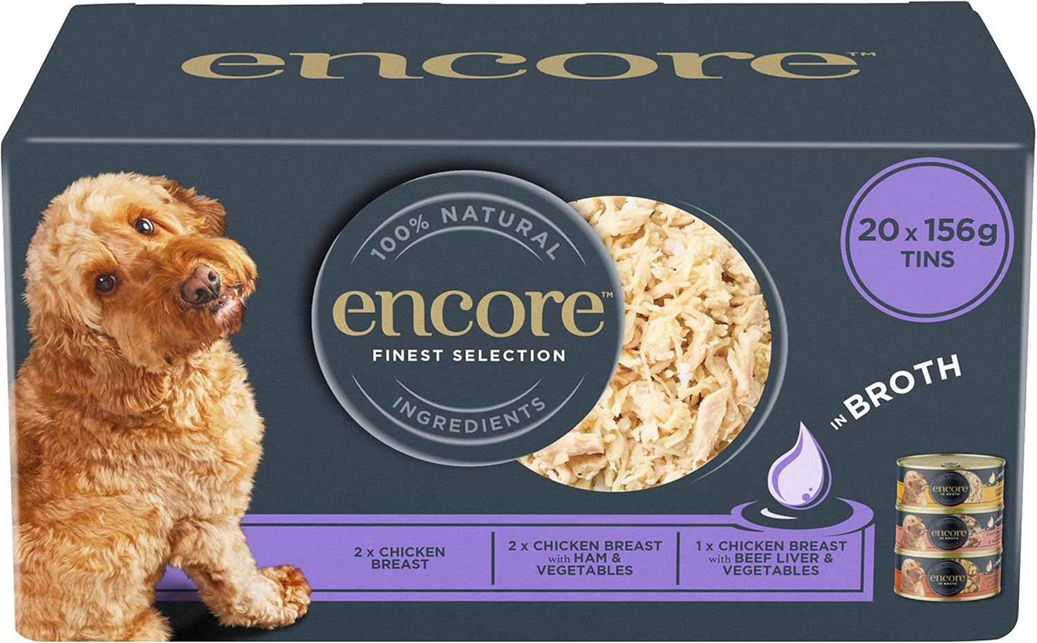 Detalle de Encore 100% Cibo Umido Naturale Premium per Cani e Gatti Adulti, Petto di Pollo in Brodo – Confezione da 16 Barattoli da 156 g