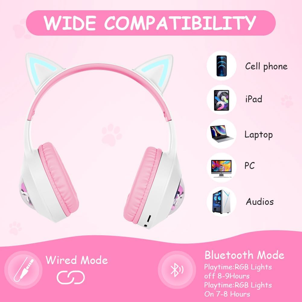 Thumbnail 4 de AXFEE Katzenohren Kinderkopfhörer Bluetooth 5.3 Weiß
