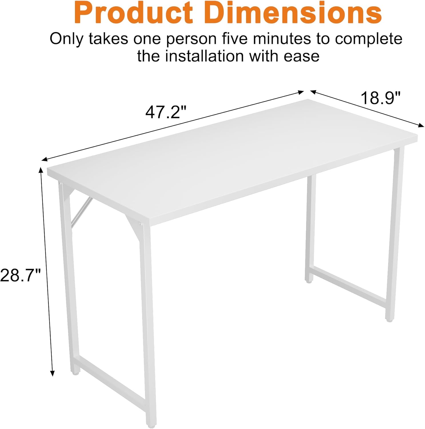 Thumbnail 2 de Grandder 120 cm Computer Desk – White, Simple Modern Home Office Desk with Adjustable Feet