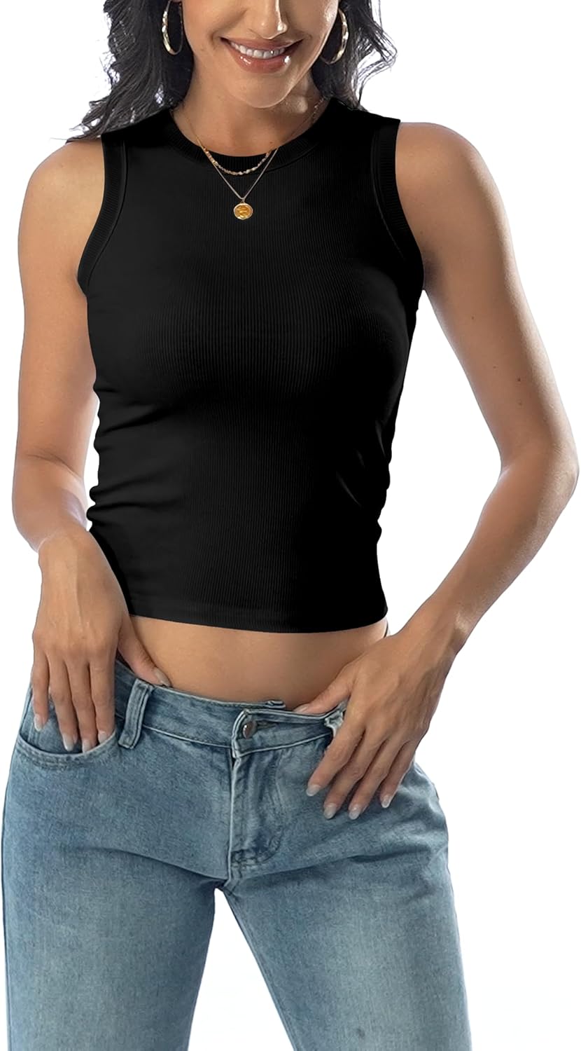 Thumbnail 1 de DUOEASE Canotta Donna Estiva Girocollo: Top corto slim fit in tessuto a coste