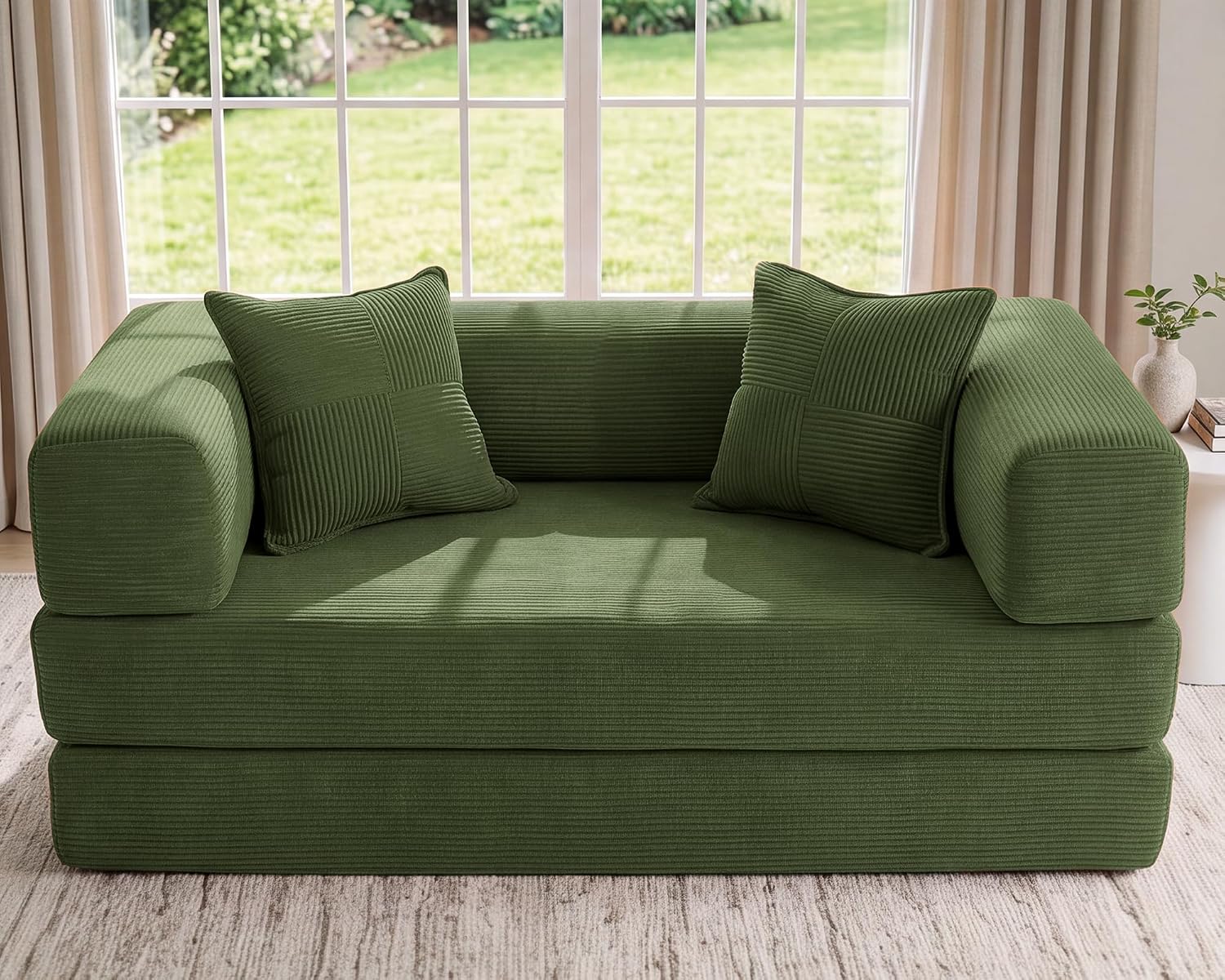 Detalle 2 de Dyonery CA-S61-CO-GN 5-in-1 Convertible Corduroy Sleeper Sofa, Green