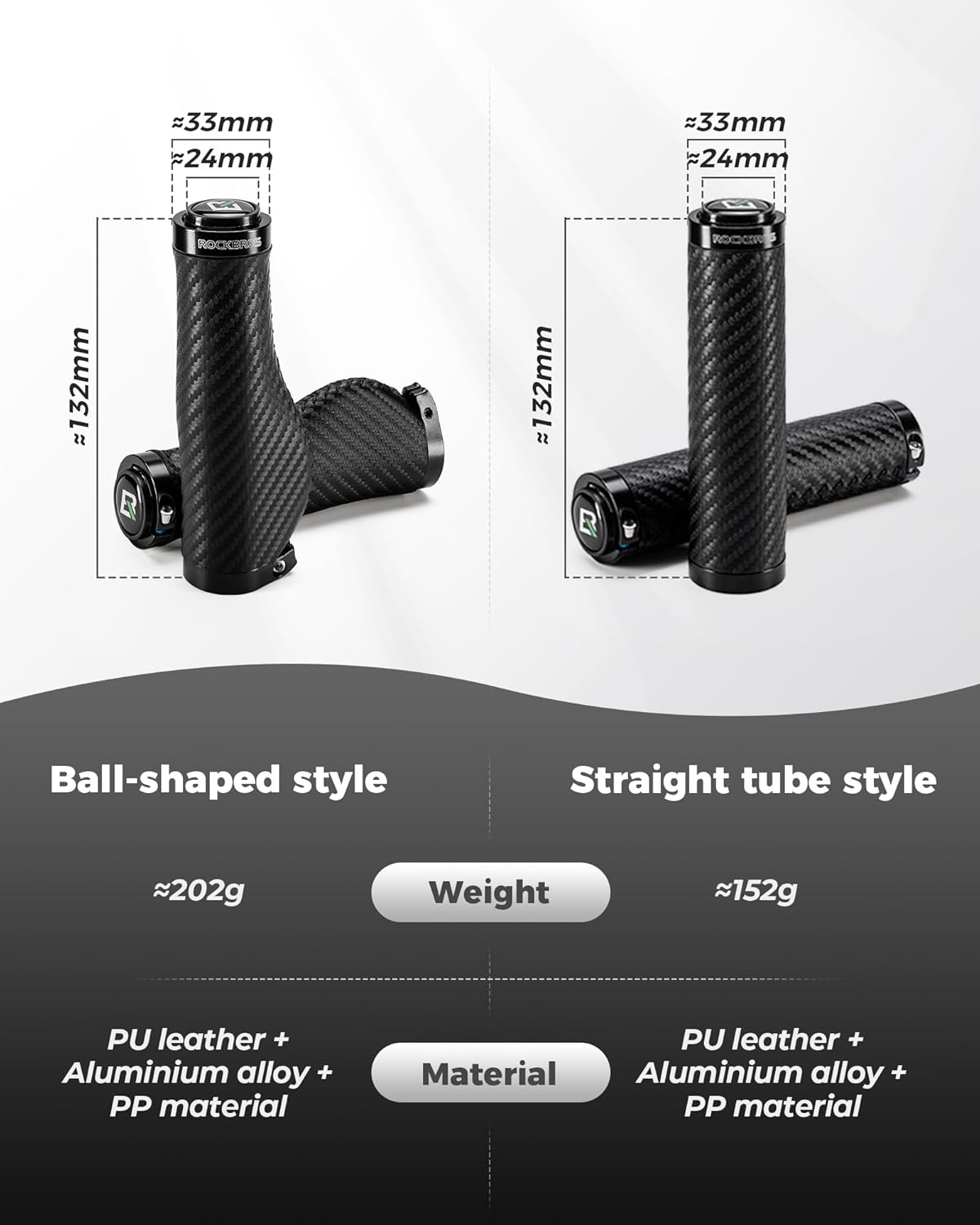 Thumbnail 1 de ROCKBROS Manopole per bicicletta ergonomiche antiscivolo con chiusura in alluminio, per manubrio da 22 mm, nero