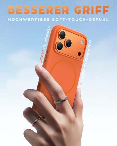 Thumbnail 7 de TOCOL Flüssig Silikon-Magnethülle für iPhone 17 Pro in Orange – sicherer MagSafe-Schutz