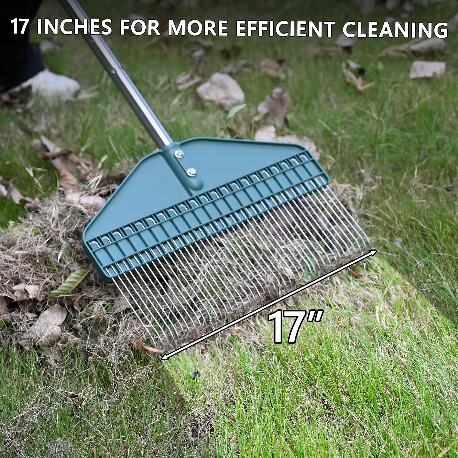Detalle de YEELOR Thatch Rake with 66-Inch Adjustable Handle, 17-Inch Wide Head