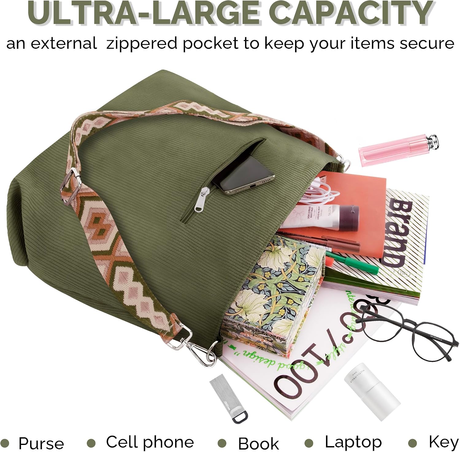 Thumbnail 4 de Prite corduroy tote bag for women with zip, adjustable shoulder strap & pockets