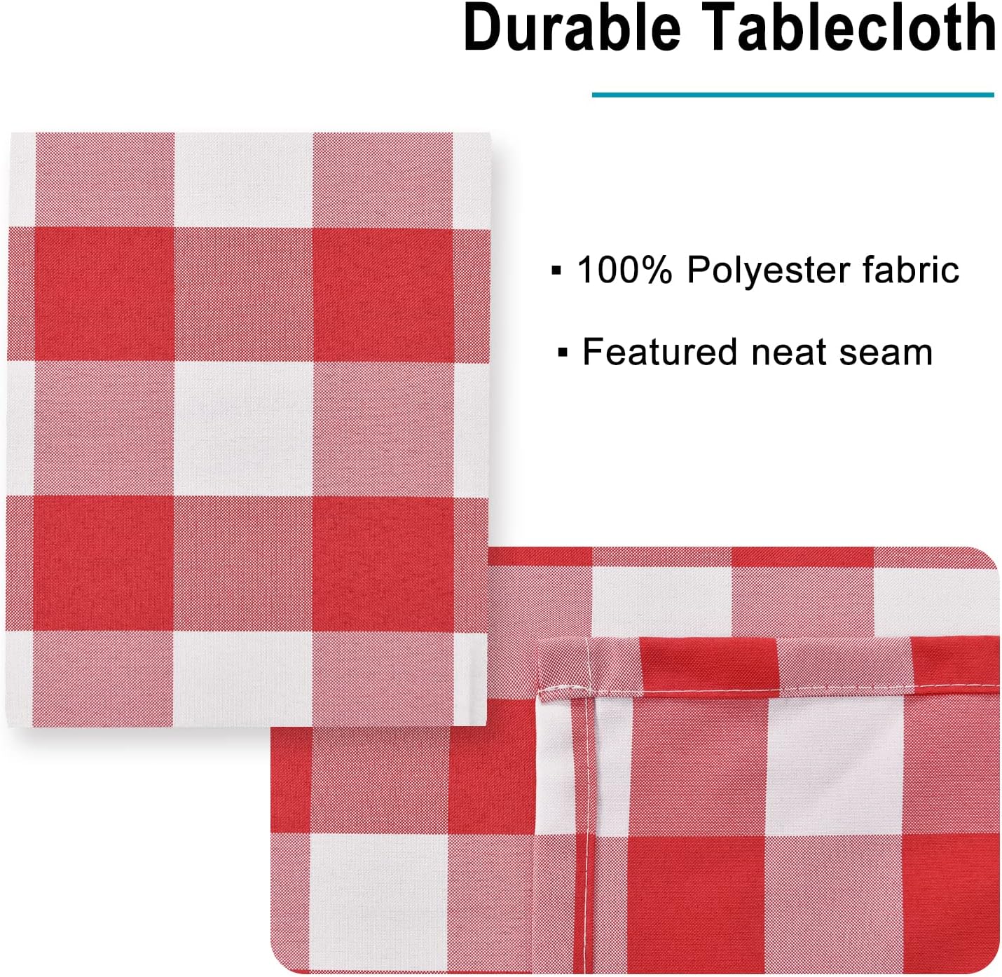 Thumbnail 3 de Hiasan Checkered Tablecloth Rectangle (Red & White Gingham) — Waterproof, Wrinkle-Resistant Polyester, 52 x 70 Inch