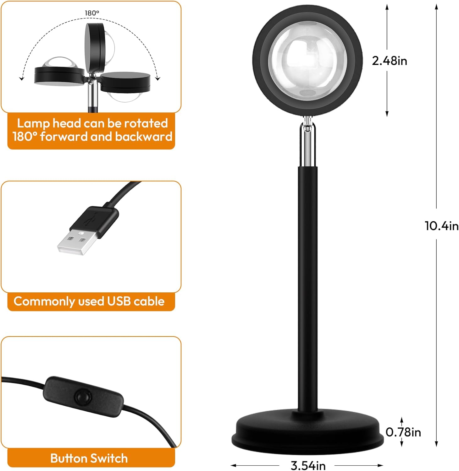 Detalle de Tsrarey Sunset Lamp Projector 180° rotation 🌅
