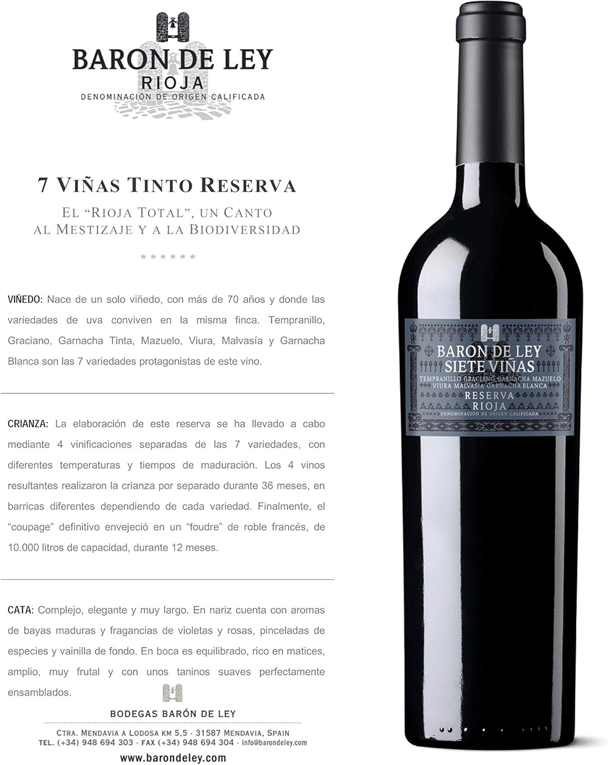 Thumbnail 1 de Baron de Ley 7 Viñas - Vino Tinto DOC Rioja 🍷