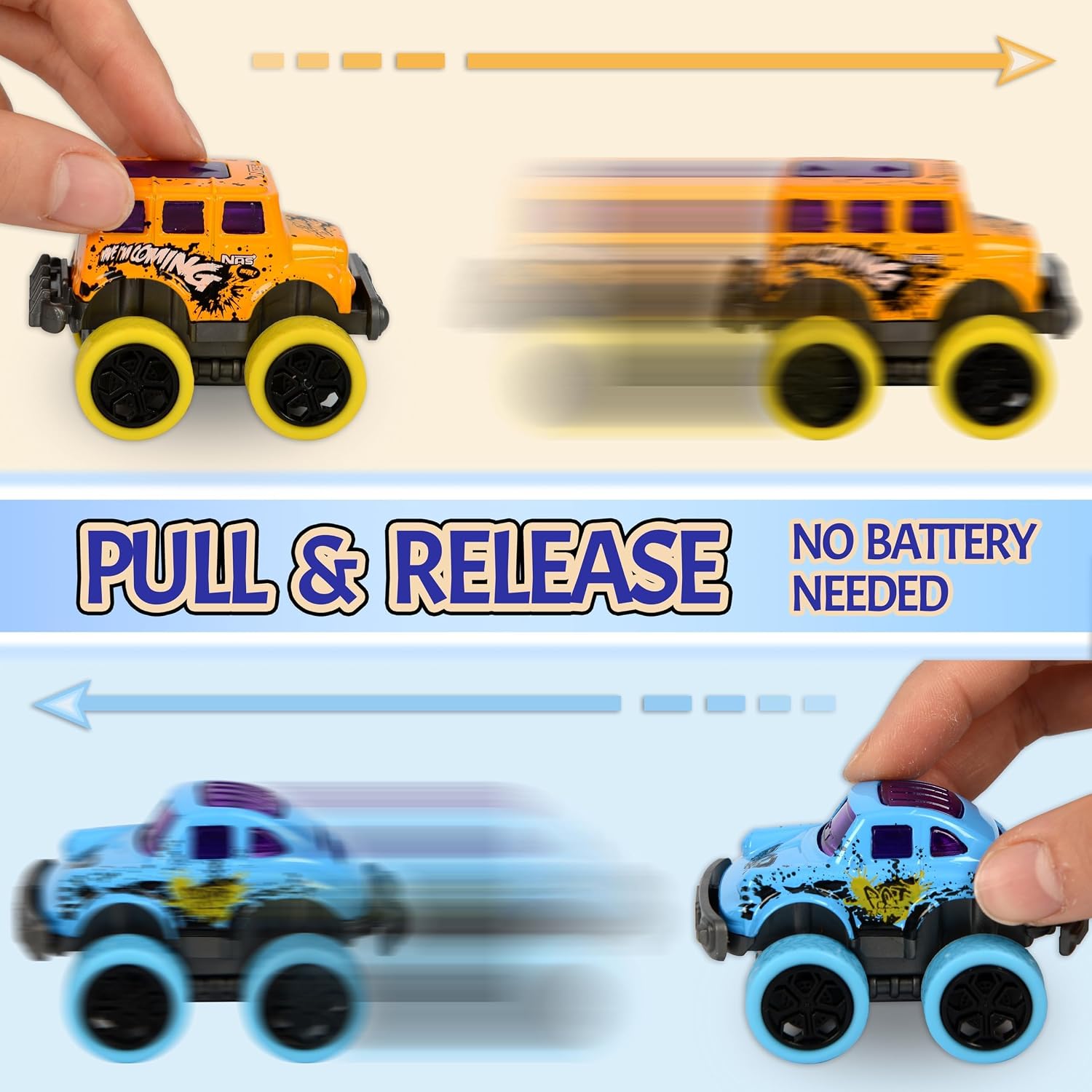 Detalle de Toyard Monster Truck Pull-Back Cars, 8-Piece Multicolour Christmas Set