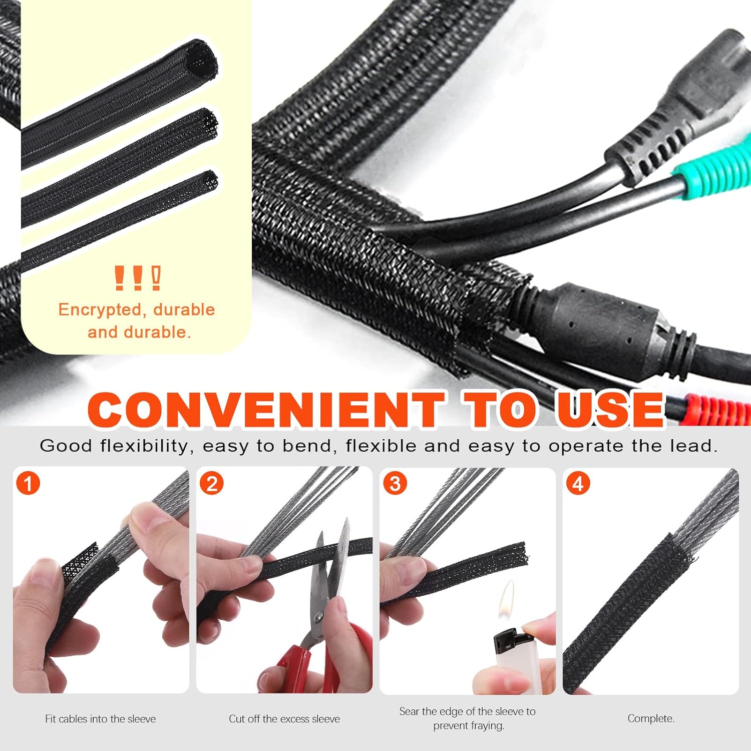 Detalle de Tanstic 9.8Ft 1/2 Inch Braided Cable Sleeve – Durable PET Wire Loom for Messy Cables