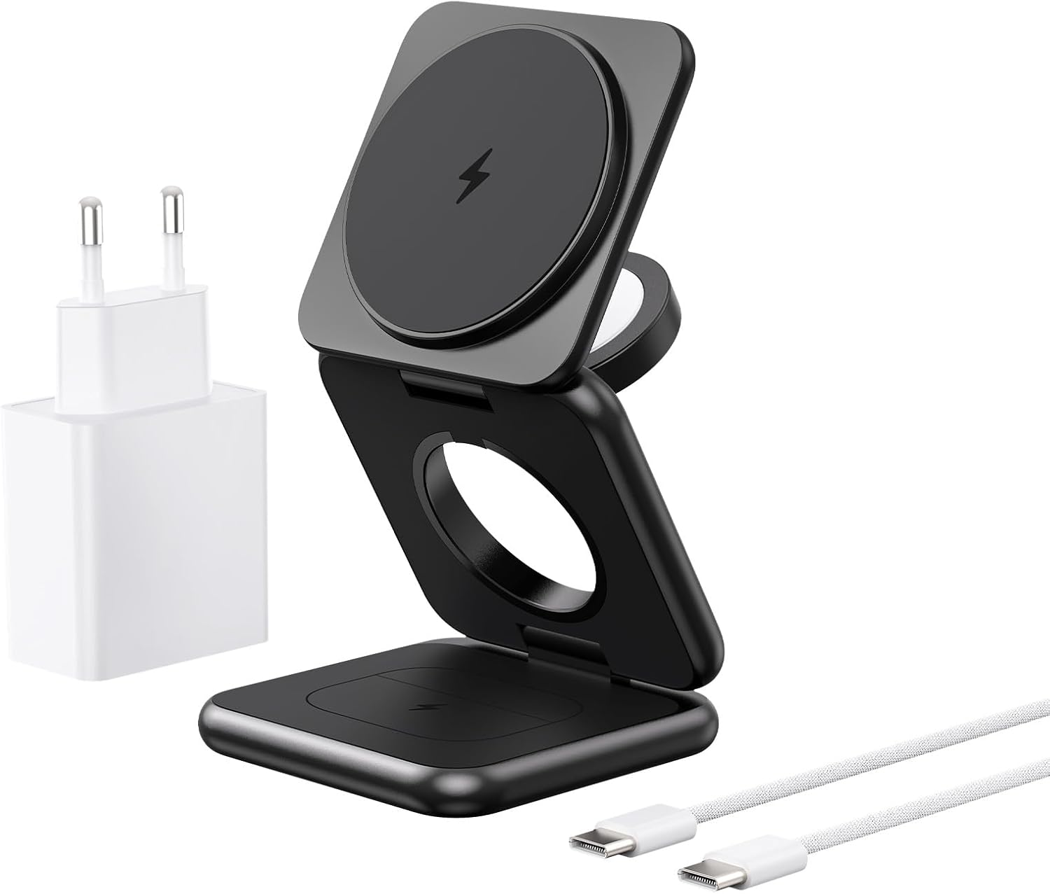 Detalle de Alilong Cargador inalámbrico 15W 3 en 1 plegable