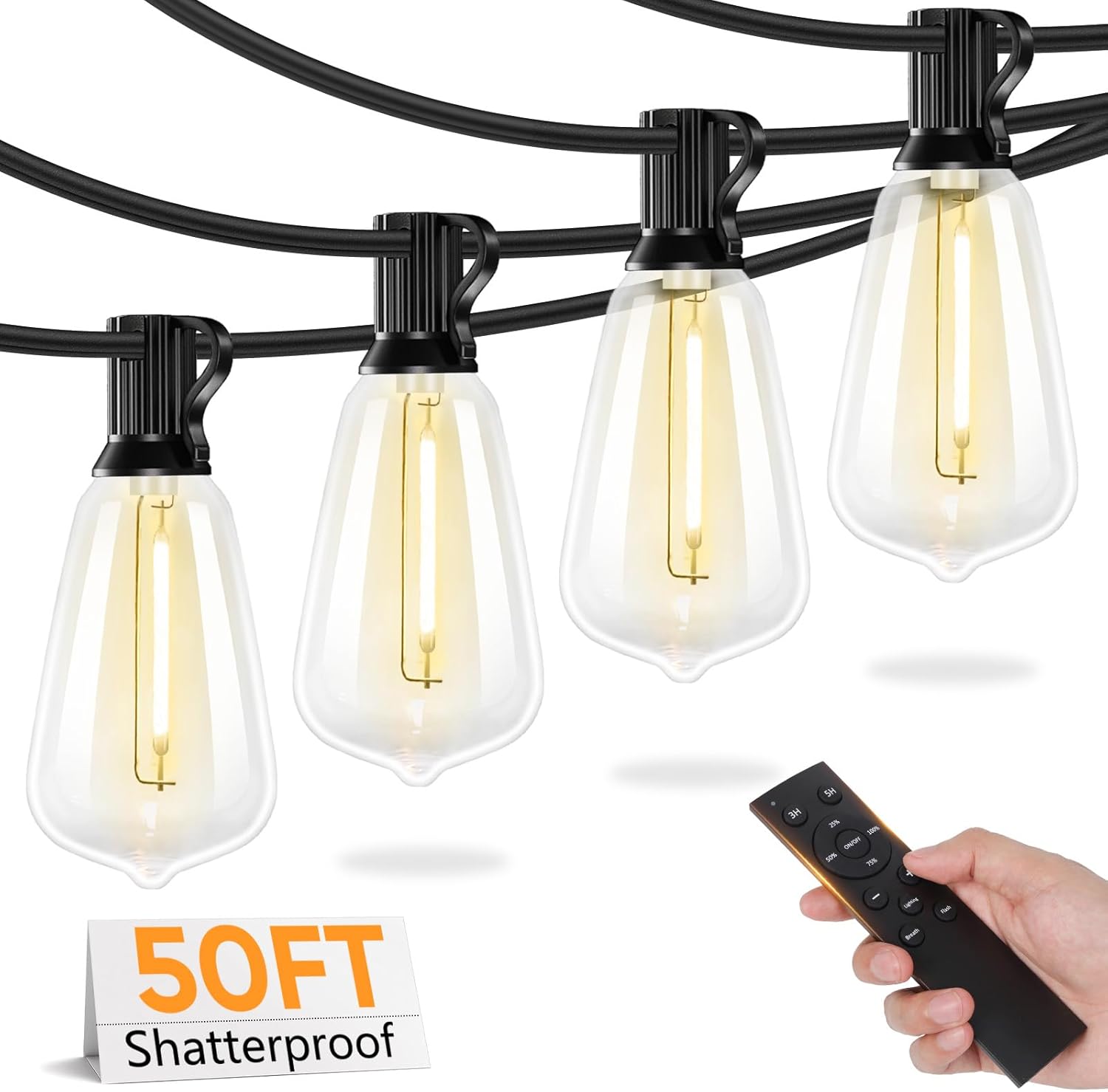 Detalle de Brightever CMPC-O15XA Outdoor LED String Lights, 50-Foot, Remote Dimming