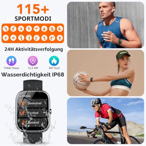 Detalle de taopodo Smartwatch Herren/Damen mit 1,91" HD-Touch, Telefonfunktion und 115+ Sportmodi
