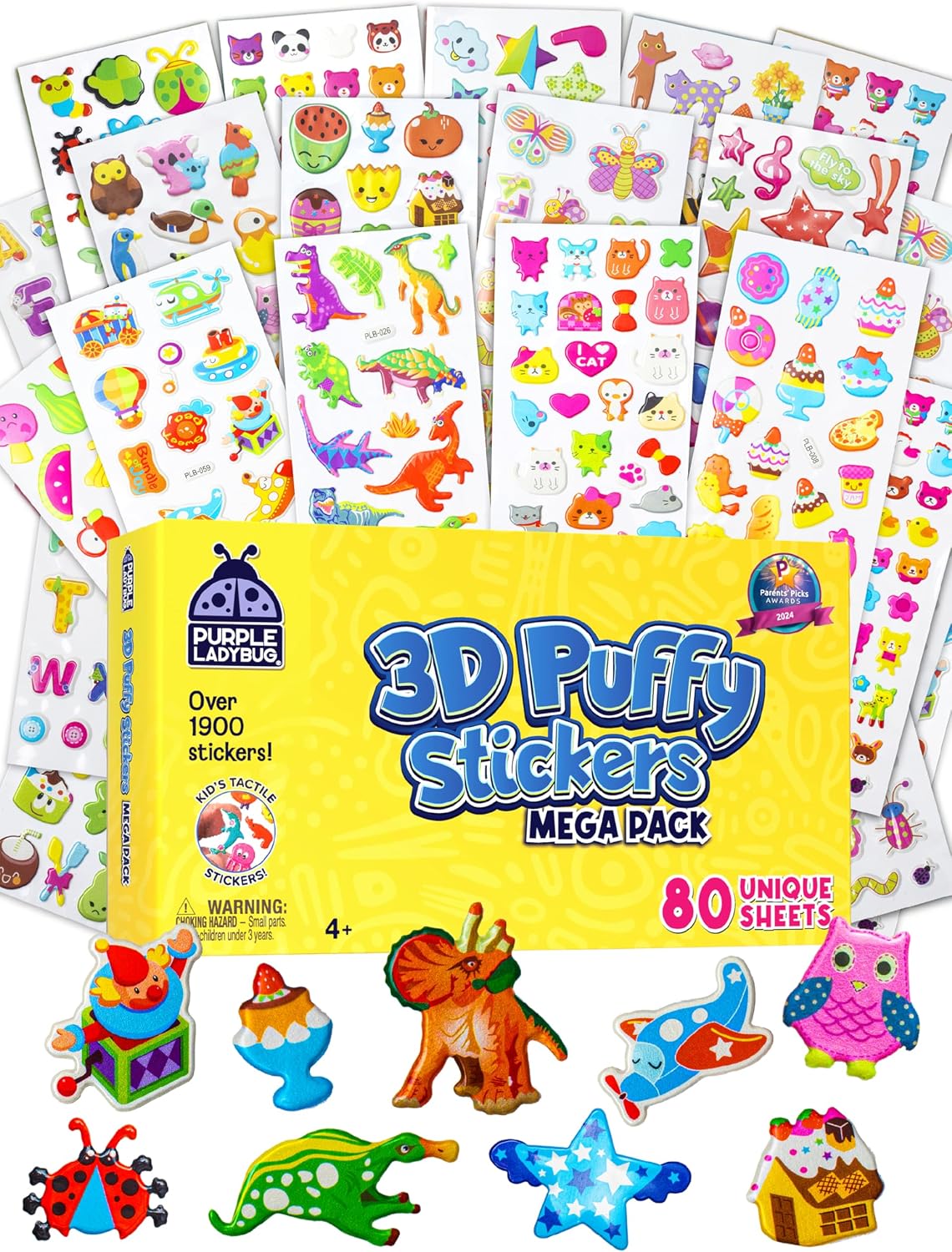 Detalle de PURPLE LADYBUG 2000 PCS 3D Puffy Stickers for Kids 🎨